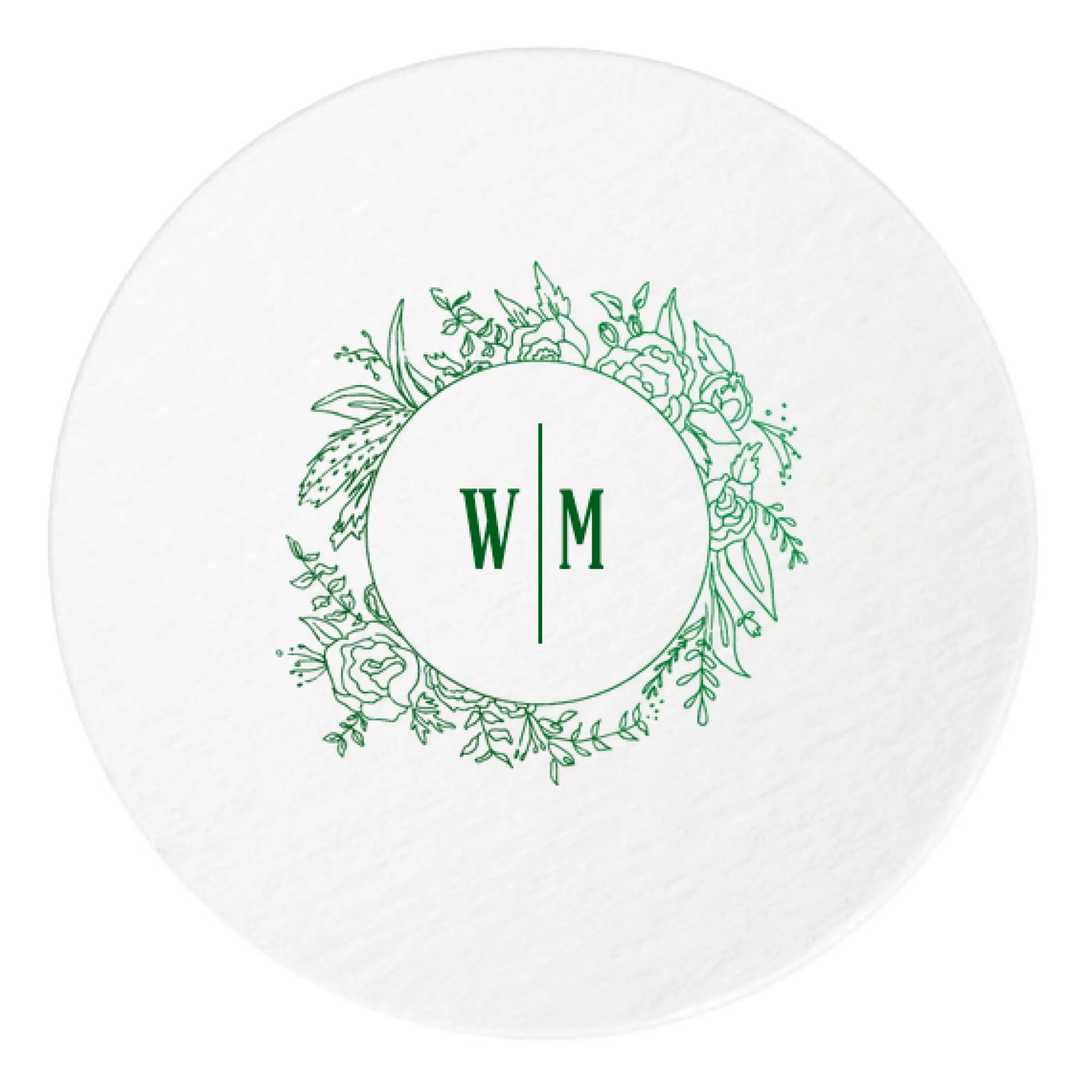 Floral Border Initials Coasters, Green Foil