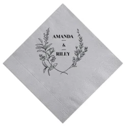 Floral Names Custom Cocktail Napkin, Black Foil