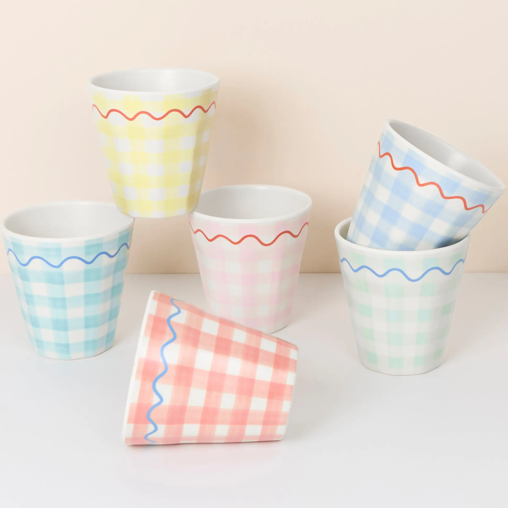 Gingham Reusable Cups (x 6)