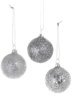 Glitter Baubles-Large Red, Set of 6