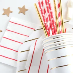 Gold Frenchie Striped Large Plates, Pack of 8