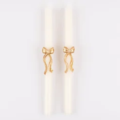 Gold Stripy Bow Table Candles, Pack of 2