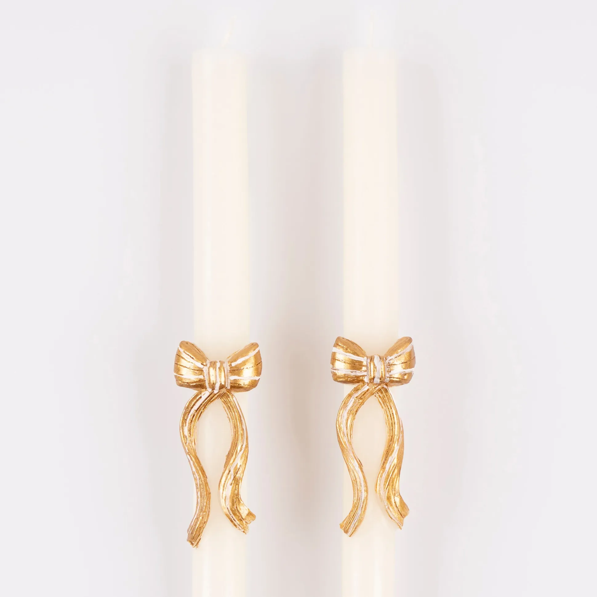 Gold Stripy Bow Table Candles, Pack of 2