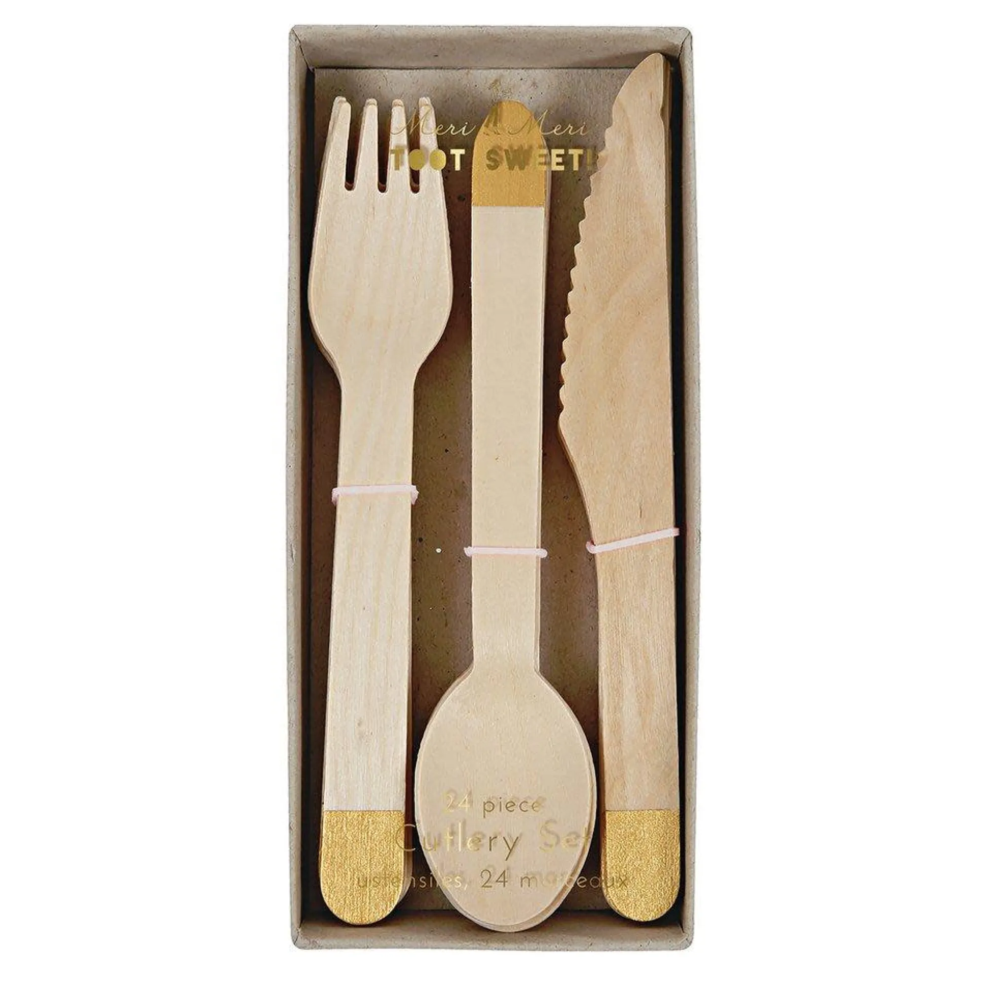 Gold Wooden Cutlery Set, Pack of 24
