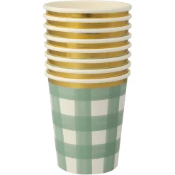 Green Gingham Cups, Set of 8