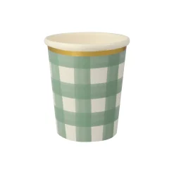 Green Gingham Cups, Set of 8