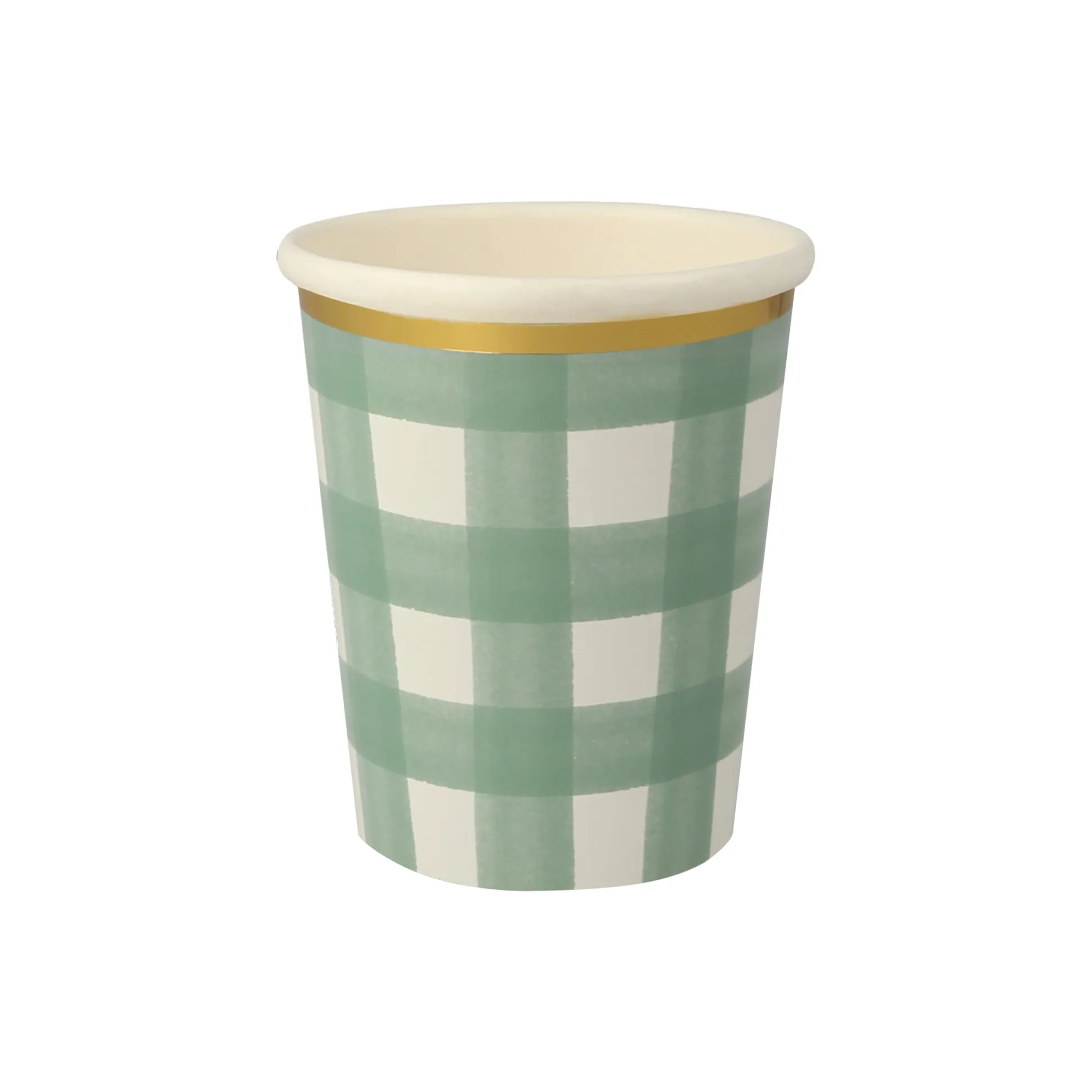 Green Gingham Cups, Set of 8