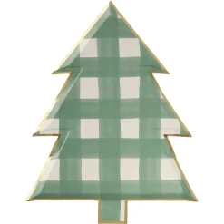 Green Gingham Tree Plates, Pack of 8