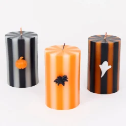 Halloween Striped Pillar Candles (x 3)