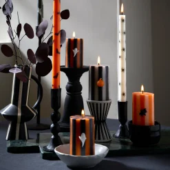 Halloween Striped Pillar Candles (x 3)