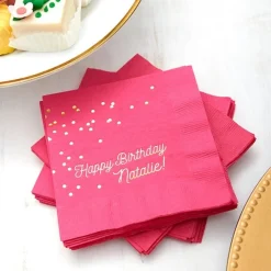 Happy Birthday Confetti Napkin, White Foil