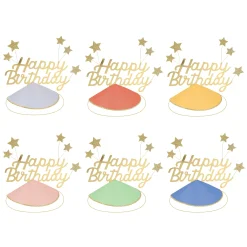 Happy Birthday & Stars Party Hats, Pack of 6