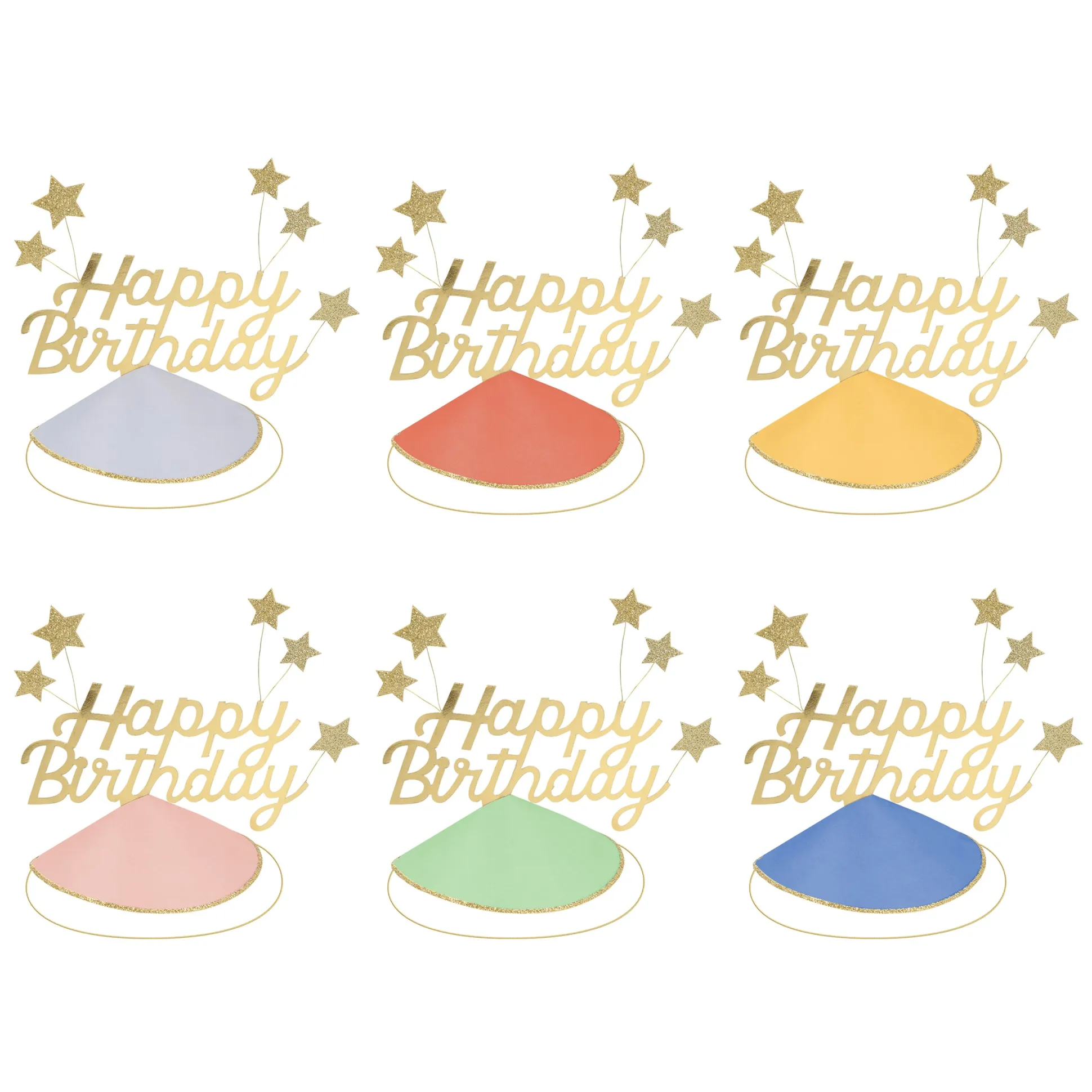Happy Birthday & Stars Party Hats, Pack of 6