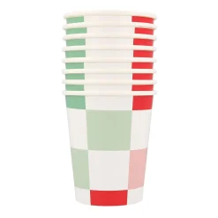 Holiday Check Cups, Pack of 8