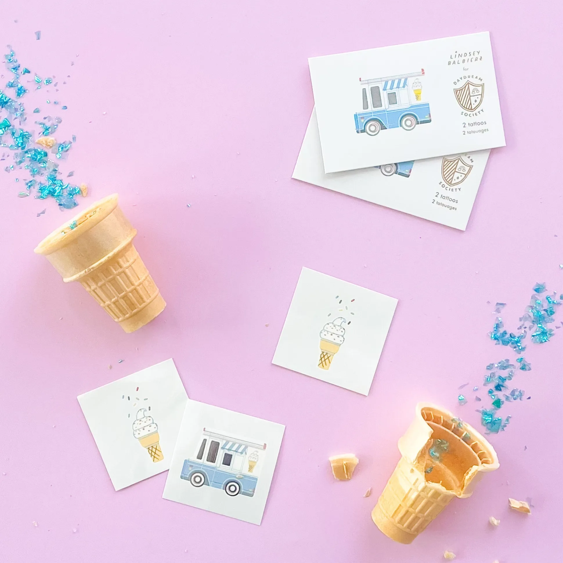 Ice Cream Dreams Temporary Tattoos, Pack of 2