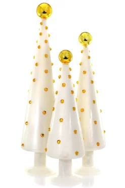 Ivory Decorated Dotted Trees, Set of 3