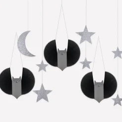 Large Bat, Stars & Moon Hanging Decorations (x 7)