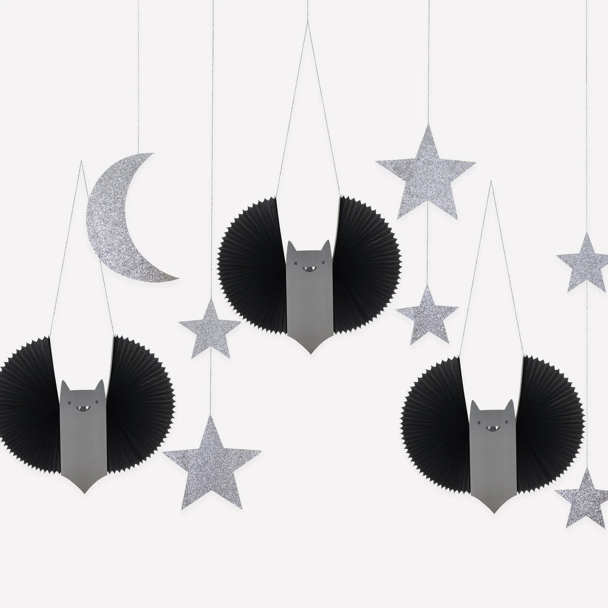 Large Bat, Stars & Moon Hanging Decorations (x 7)