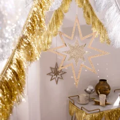 Large Glitter Wooden Star Decorations