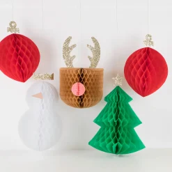 Large Hanging Honeycomb Christmas Decorations, Pack of 5