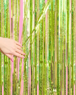 Limelight Curtain - holographic green foil curtain