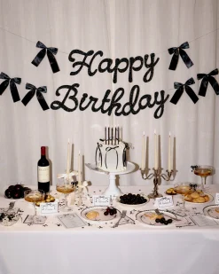 Little Black Bow Banner - black glitter banner