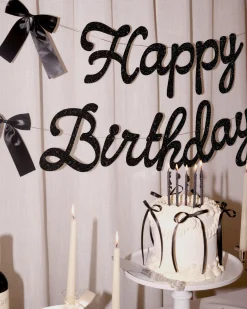 Little Black Bow Banner - black glitter banner