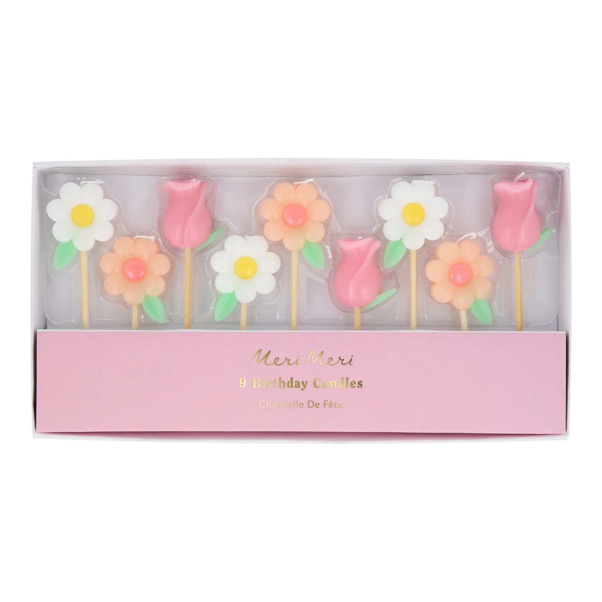 Molded Flower Candles, Pack of 9