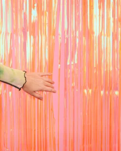 Orange Fringe Curtain Backdrop - iridescent foil banner