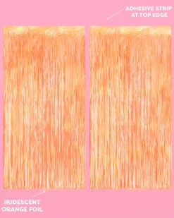 Orange Fringe Curtain Backdrop - iridescent foil banner