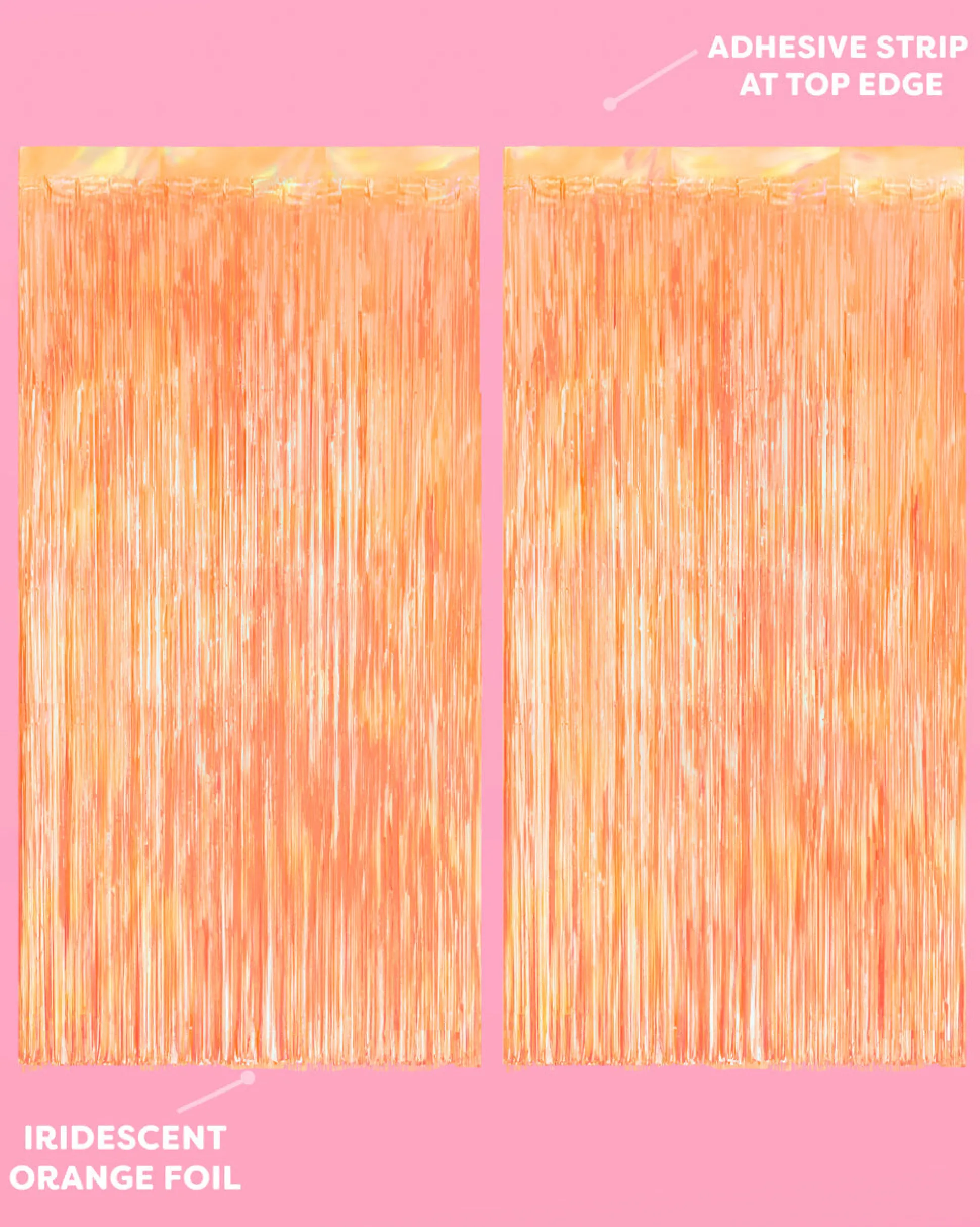 Orange Fringe Curtain Backdrop - iridescent foil banner
