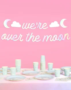 Over the Moon Banner - iridescent foil banner