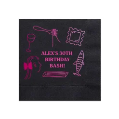 Pasta Party Hand-Drawn Napkin, Fuchsia Foil