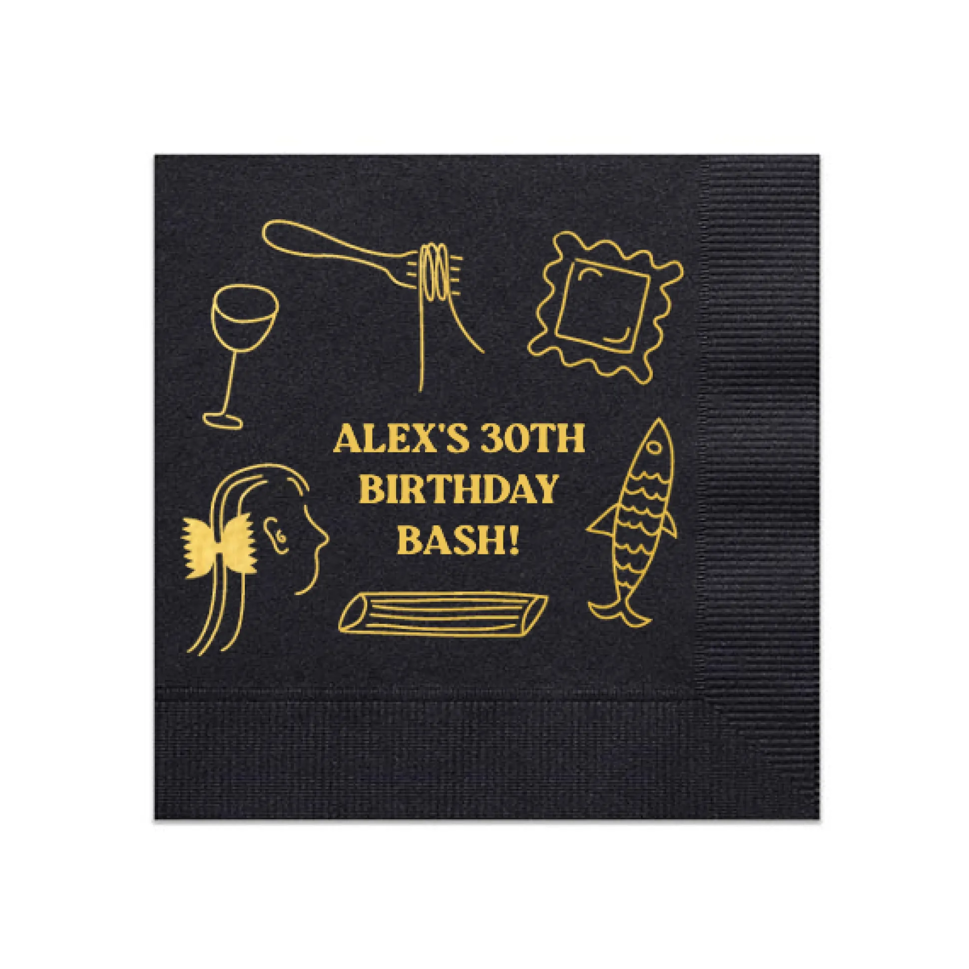 Pasta Party Hand-Drawn Napkin, Gold Foil