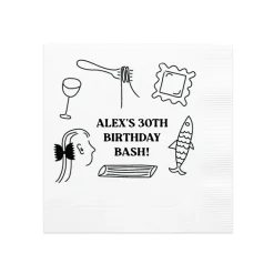 Pasta Party Hand-Drawn Napkin, Black Foil