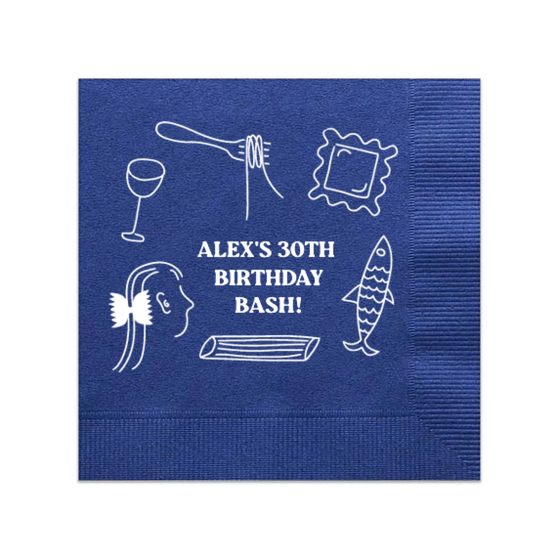 Pasta Party Hand-Drawn Napkin, White Foil