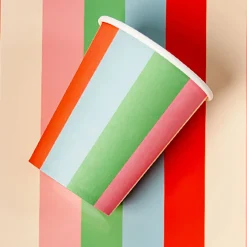 Pastel Striped Paper Cups, Pack of 12