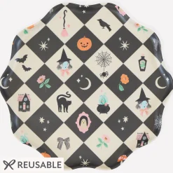 Patchwork Halloween Reusable Large Plates (x 4)