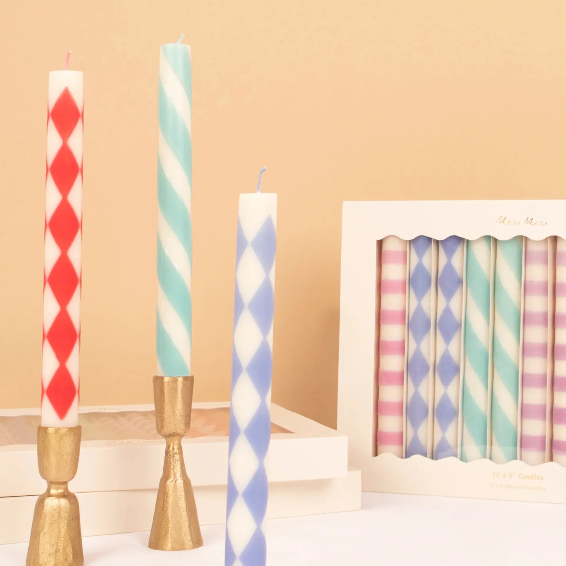 Patterned Table Candles, Pack of 12