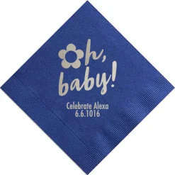 Personalized Oh Baby! Napkin, Silver Foil