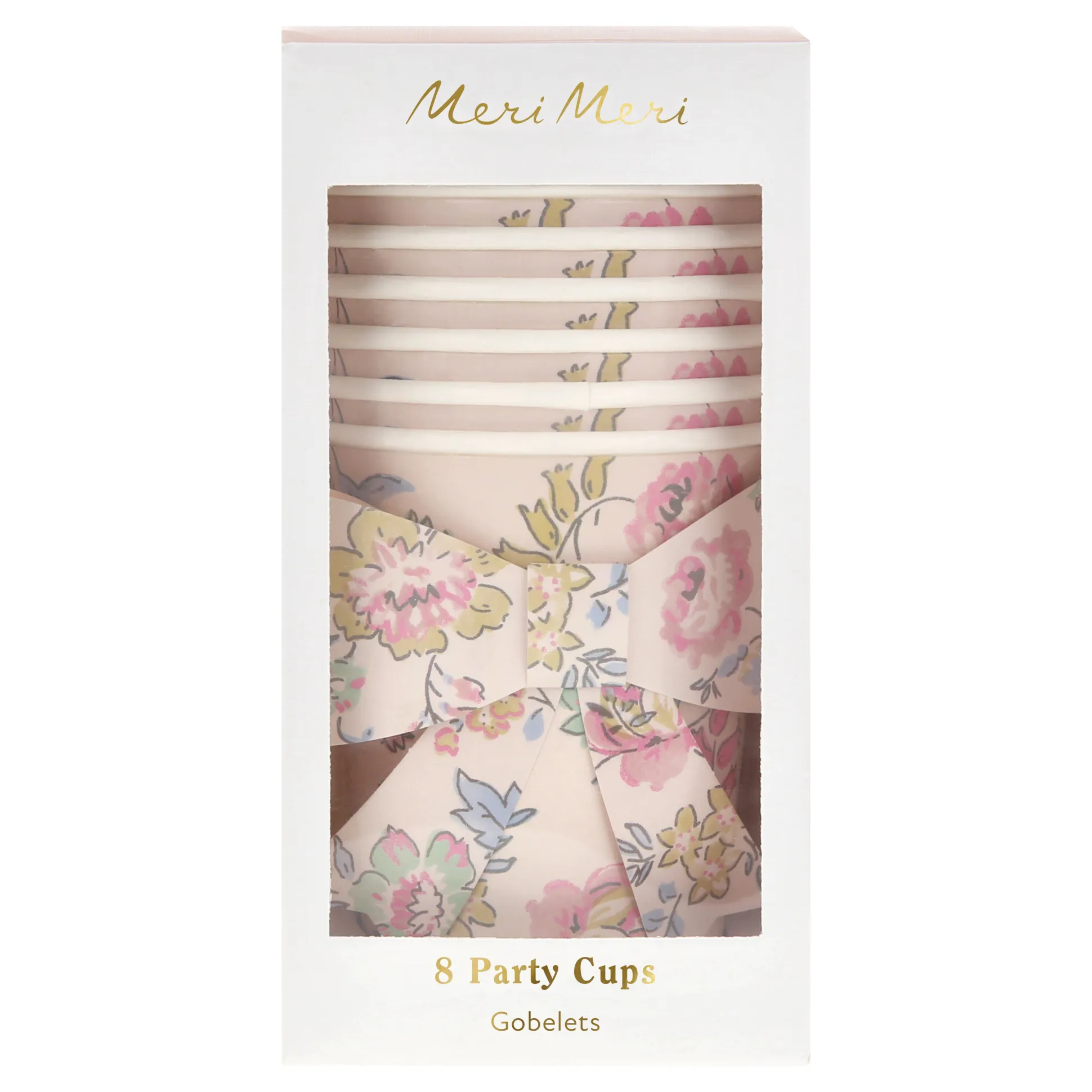 Pink Chintz Bow Cups, Set of 8