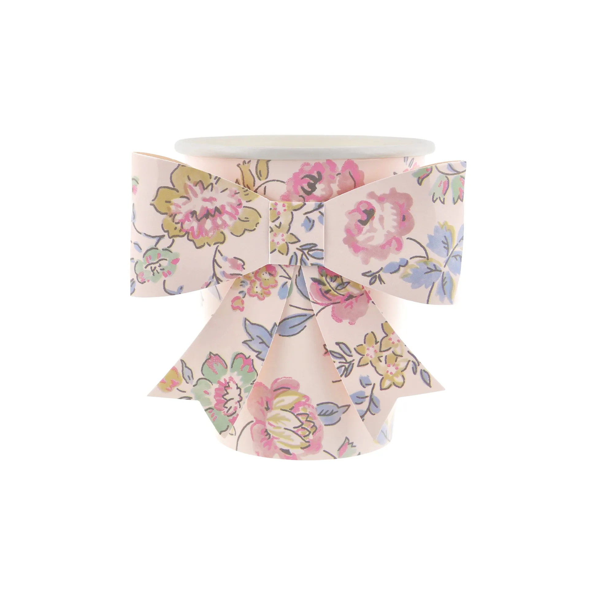 Pink Chintz Bow Cups, Set of 8