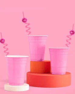 Pink Disco Straws - 12 Reusable Straws