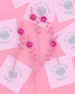 Pink Disco Straws - 12 Reusable Straws