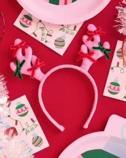 Pink Rein-dear Headband - stuffed velvet headband