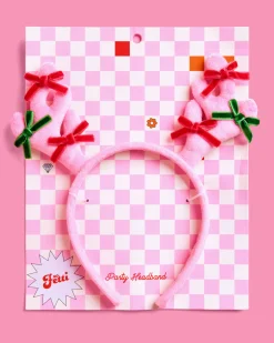 Pink Rein-dear Headband - stuffed velvet headband