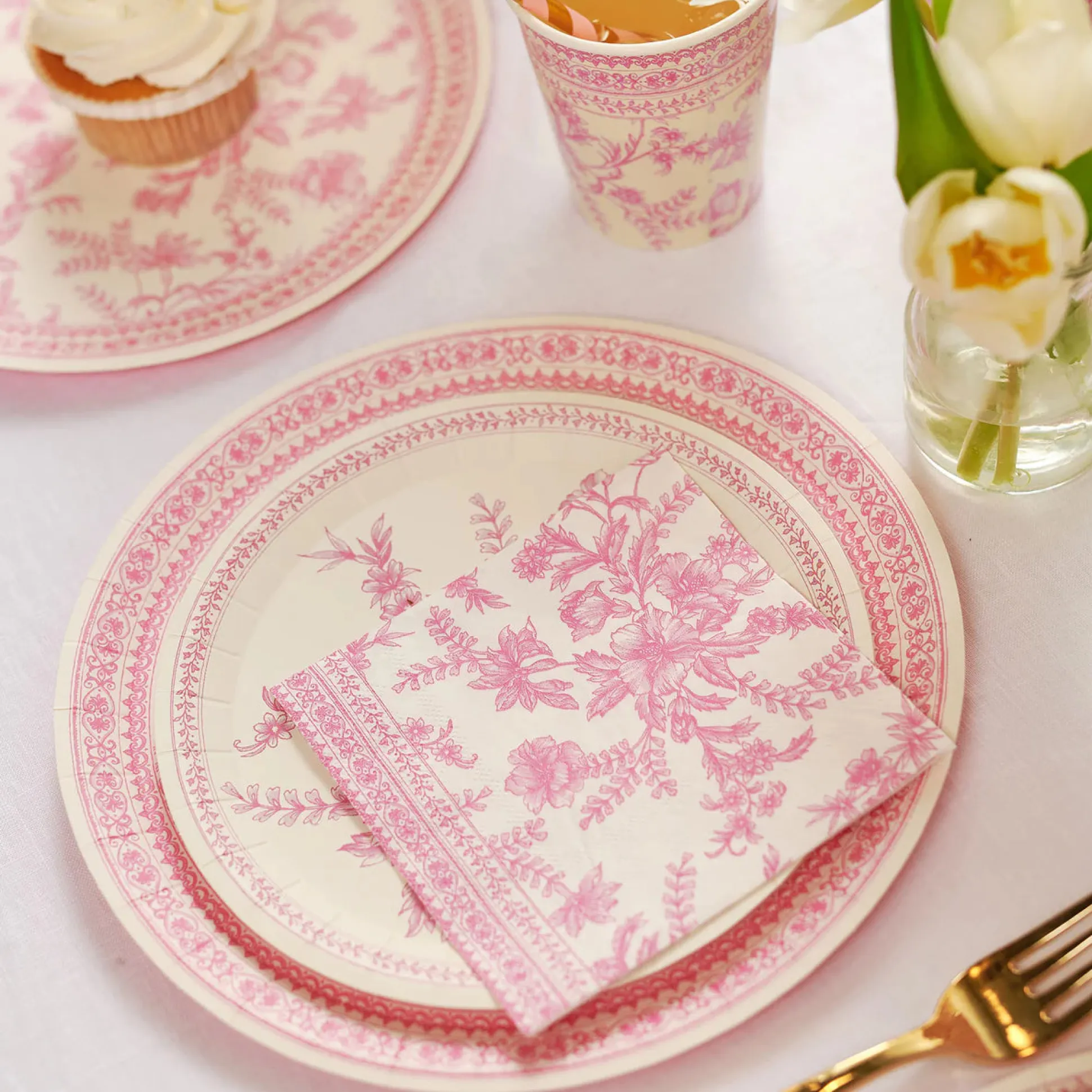 Pink Toile Cocktail Napkins, 25 per pack