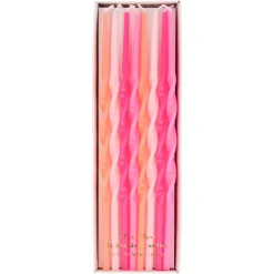 Pink Twisted Long Candles, Pack of 16