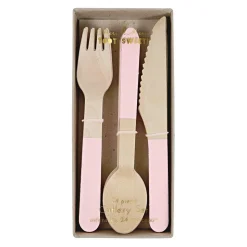 Pink Wooden Cutlery Set, Pack of 24