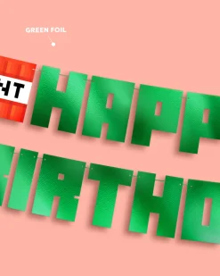 Pixel Mining Birthday Banner - mirrored green banner